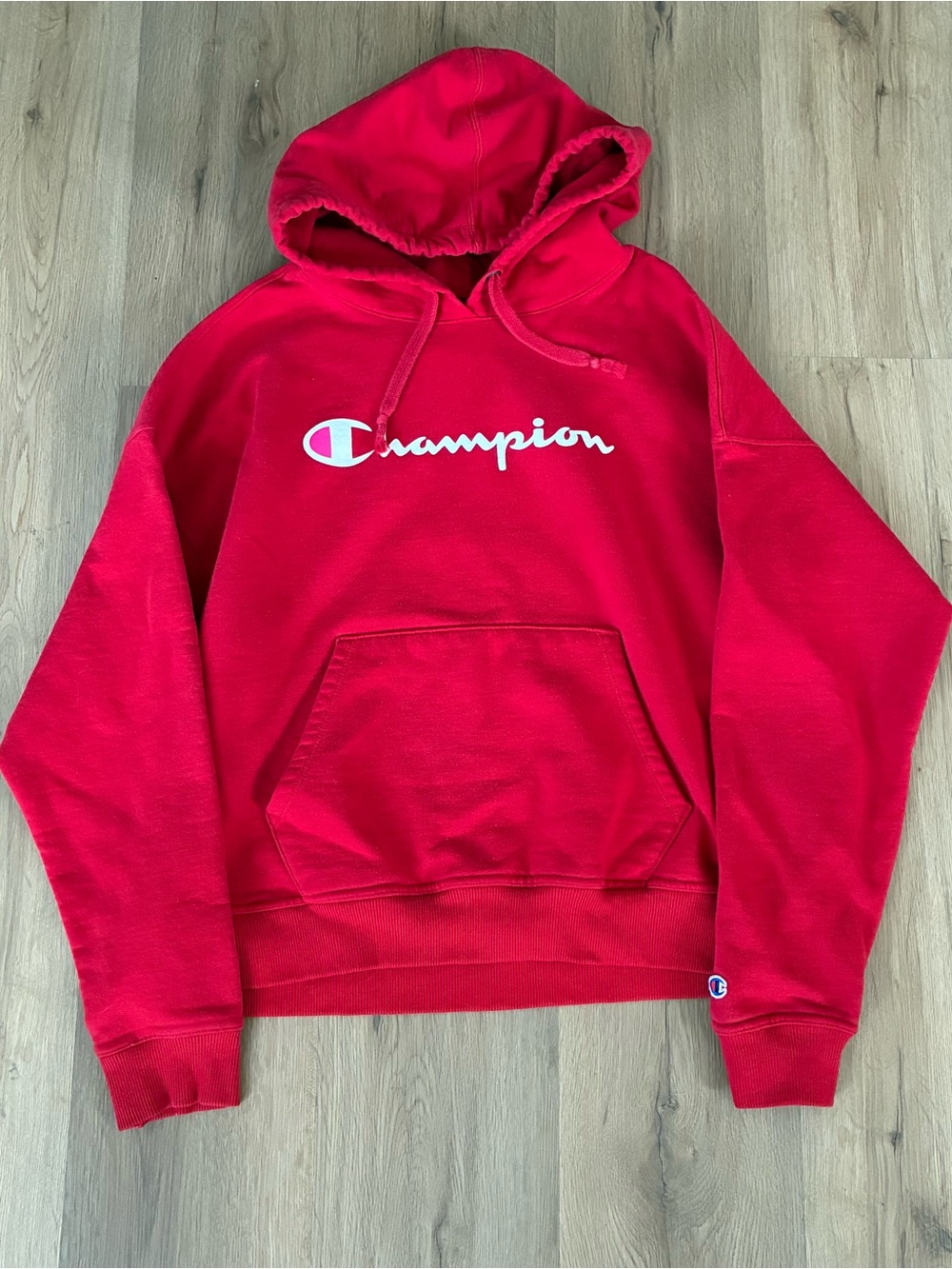 Champion Red Pullover with White Logo Hoodie